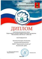 Диплом участника регионального этапа Всероссийского конкурса профессионального мастерства " Воспитатель года России в 2022 году"