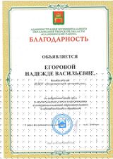 Благодарность Администрация муниципального образования Тверской области "Калининский район" - 2020 год