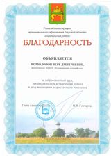 Благодарность Главы администрации муниципального образования Тверской области "Калининский район" - 2017 год